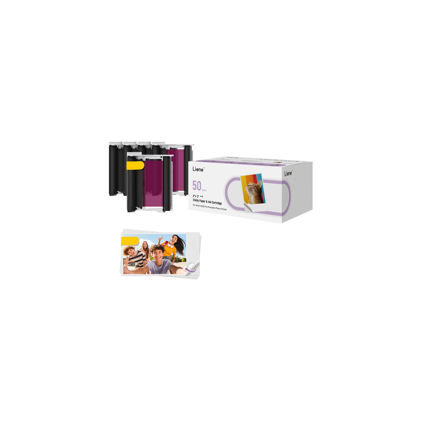 Liene 2x3" Photo Paper, 50 sheets + 5 ink cartridges
