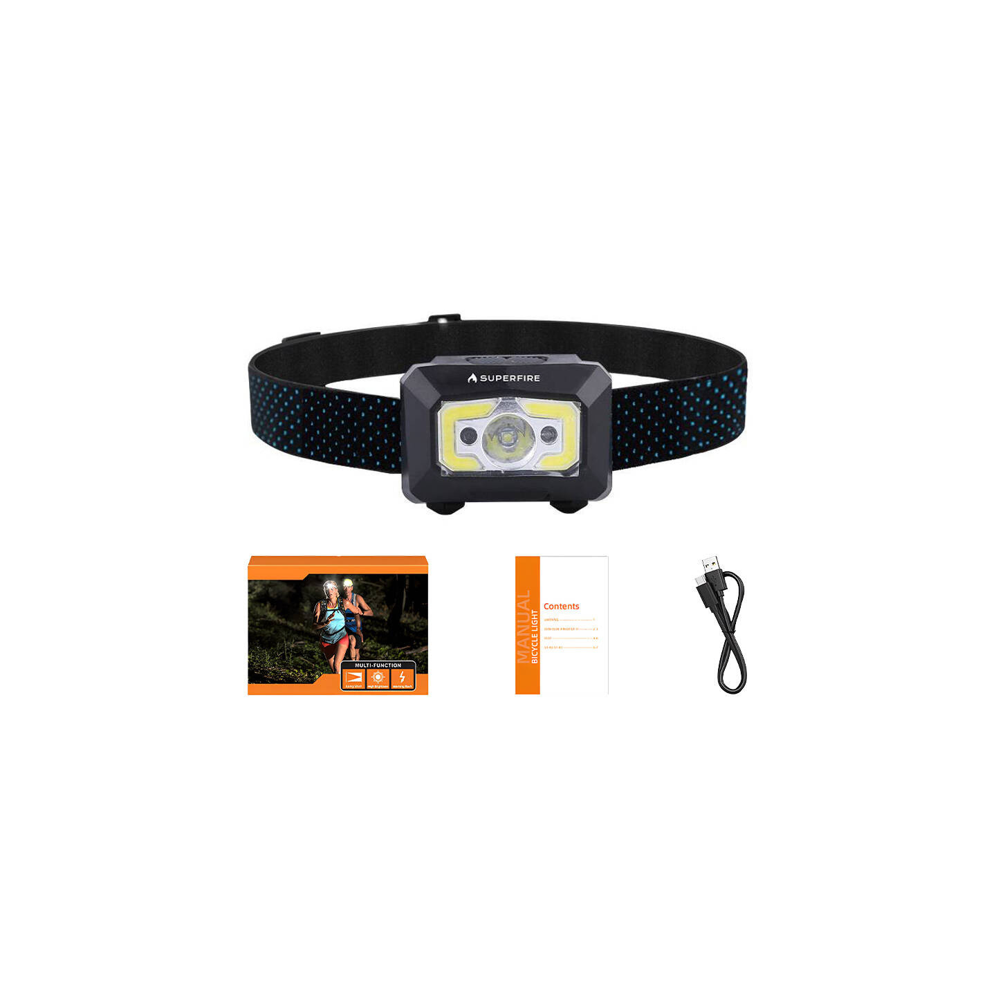 Superfire X30 headlamp, 340 lm, USB, 5 modes, 130 m