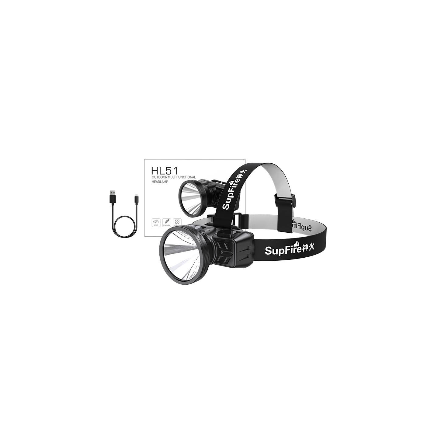 Superfire HL51 headlamp flashlight, 160 lm, micro-USB, 4 modes, 300 m