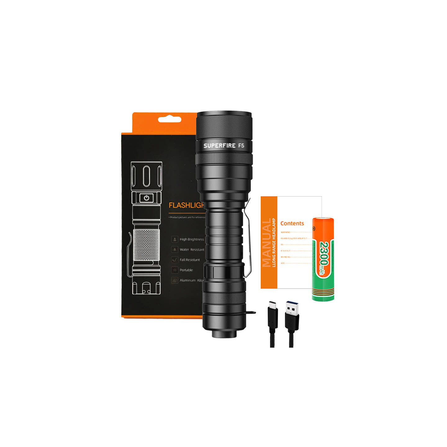 Flashlight Superfire F5, 1100lm, USB