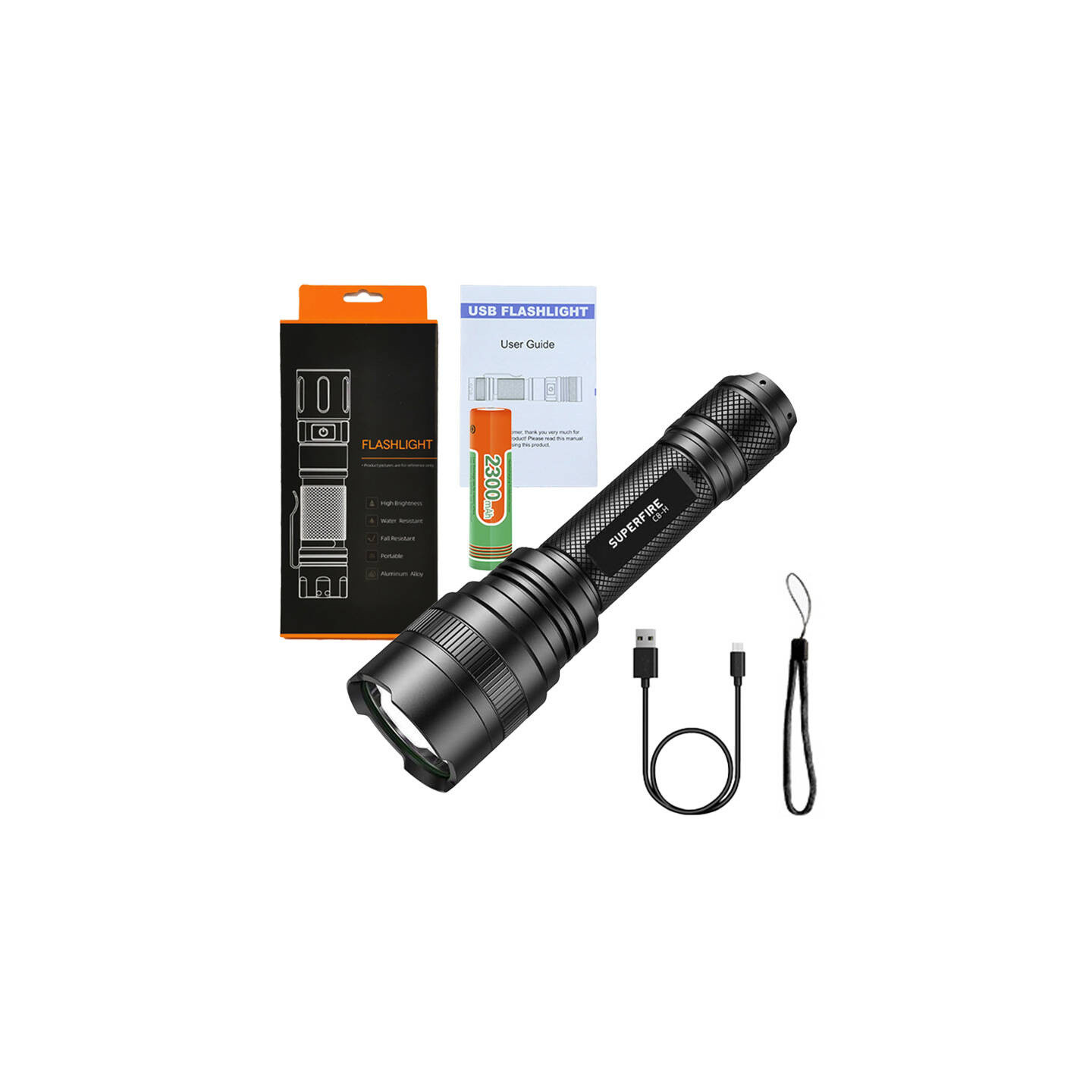 Superfire C8-H flashlight 1200 lm, USB, 250m, 5 modes