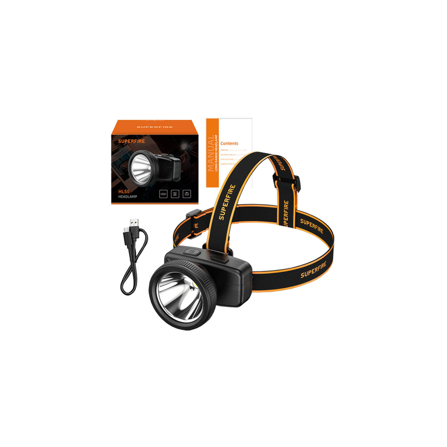 Superfire HL55 headlamp, 150 lm, USB-C, 4 modes, 270 m