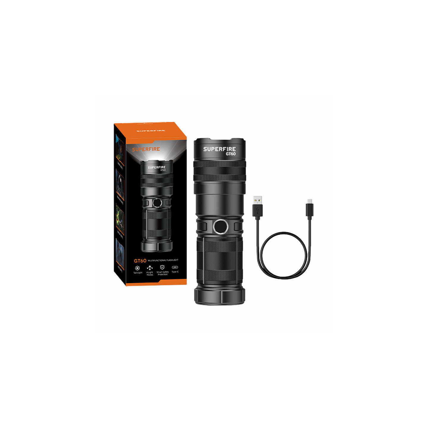 Superfire GT60 flashlight - 2600 lm, 2 modes, USB-C