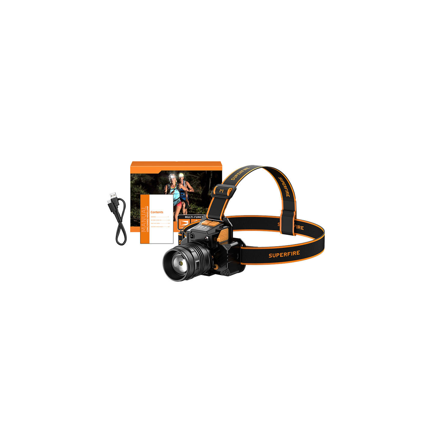 Superfire HL58 headlamp flashlight, 350 lm, USB, 3 modes, 200m