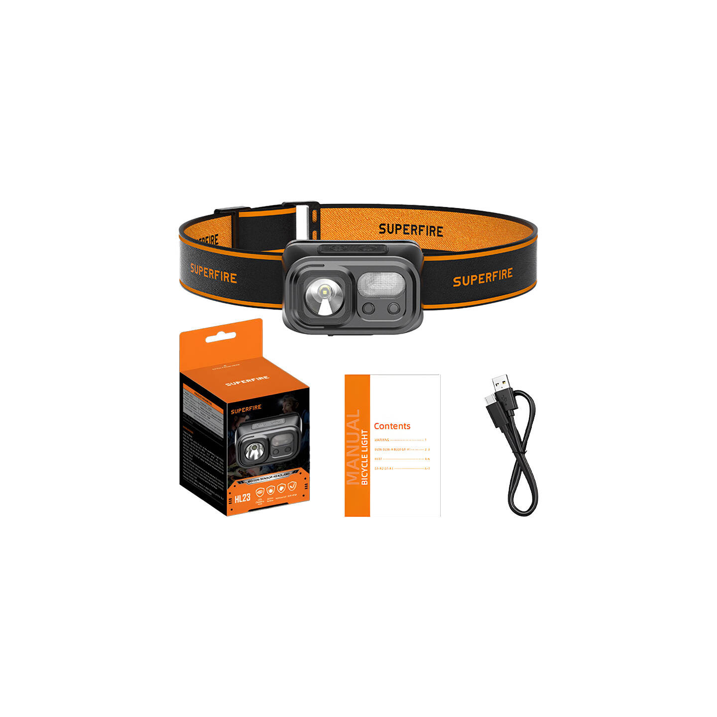 Superfire HL23 headlamp flashlight, 220 lm, USB-C, powerbank