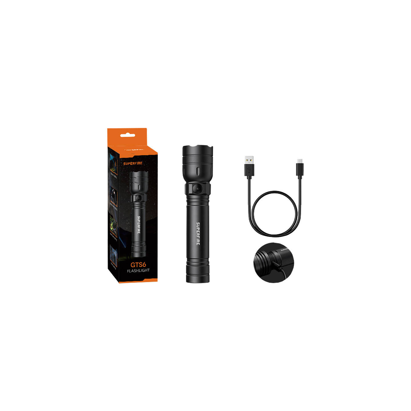 Superfire GTS6 flashlight, 360 lm, USB-C, 7W, 5 modes, 150m