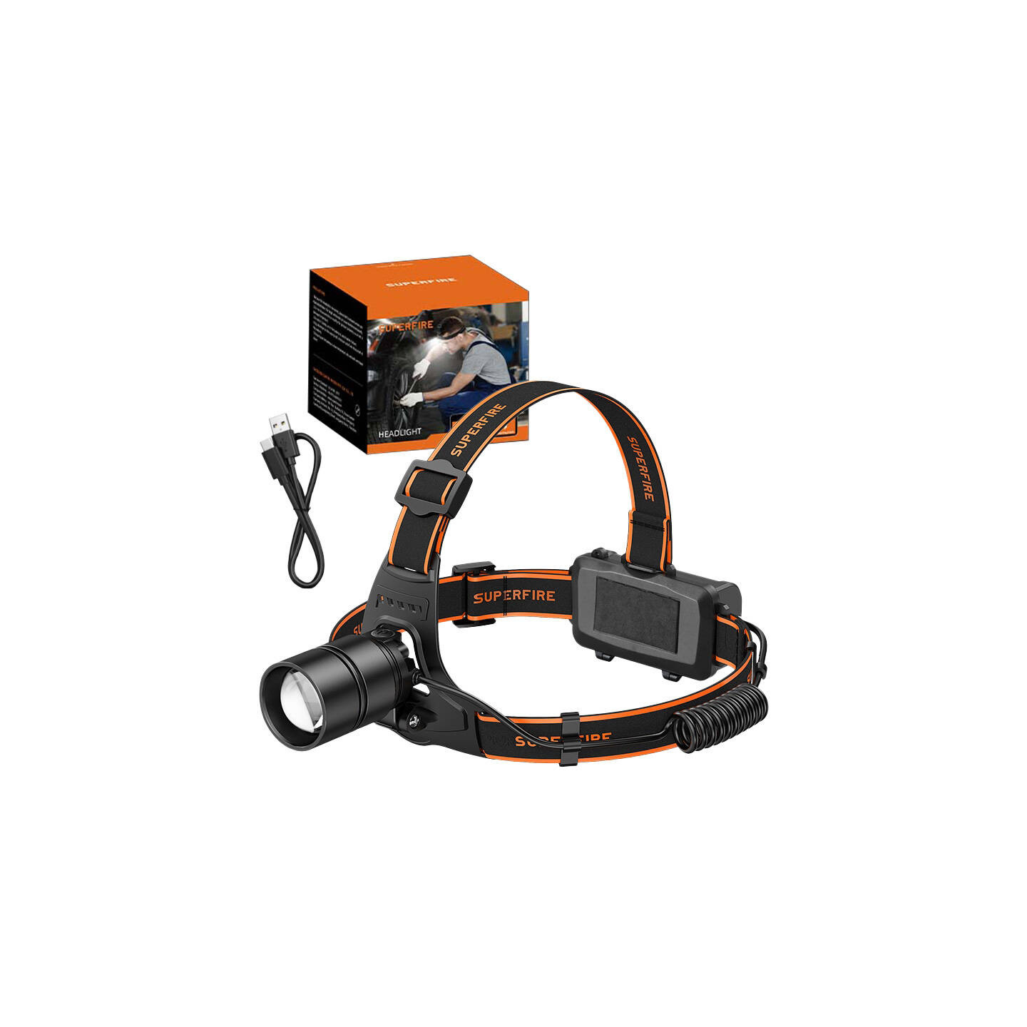 Superfire HL71 headlamp flashlight, 500 lm, USB, 5 modes