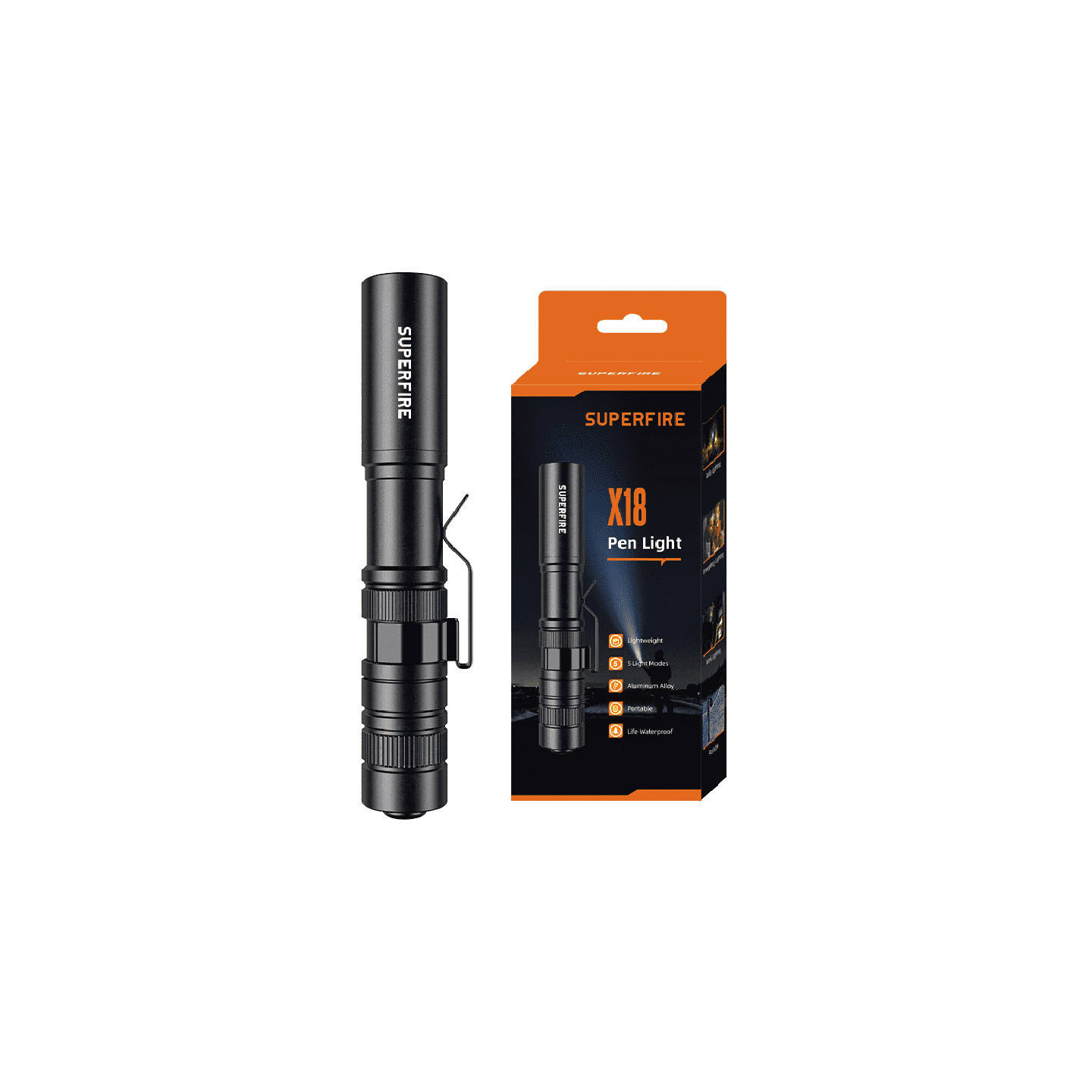 Superfire X18 flashlight, 55 lm, 5 W, 5 modes, 38 m