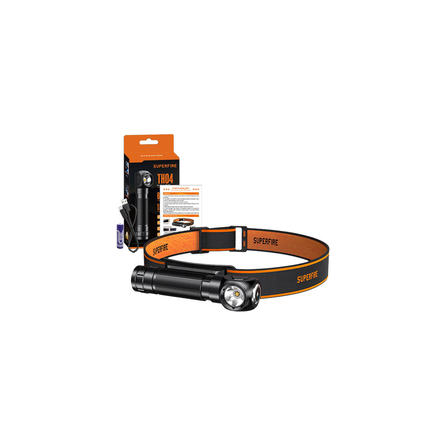 Superfire TH04 2-in-1 headlamp flashlight, 600 lm, USB-C, 5 modes, 150 m