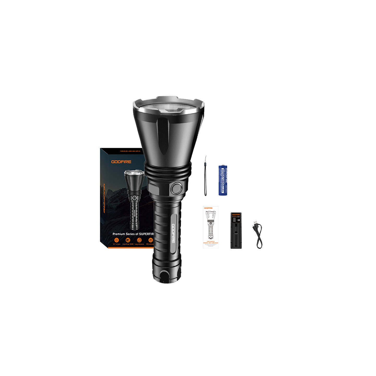 Superfire Godfire TF01 flashlight - 1371 lumens, 1000m, 7h operation