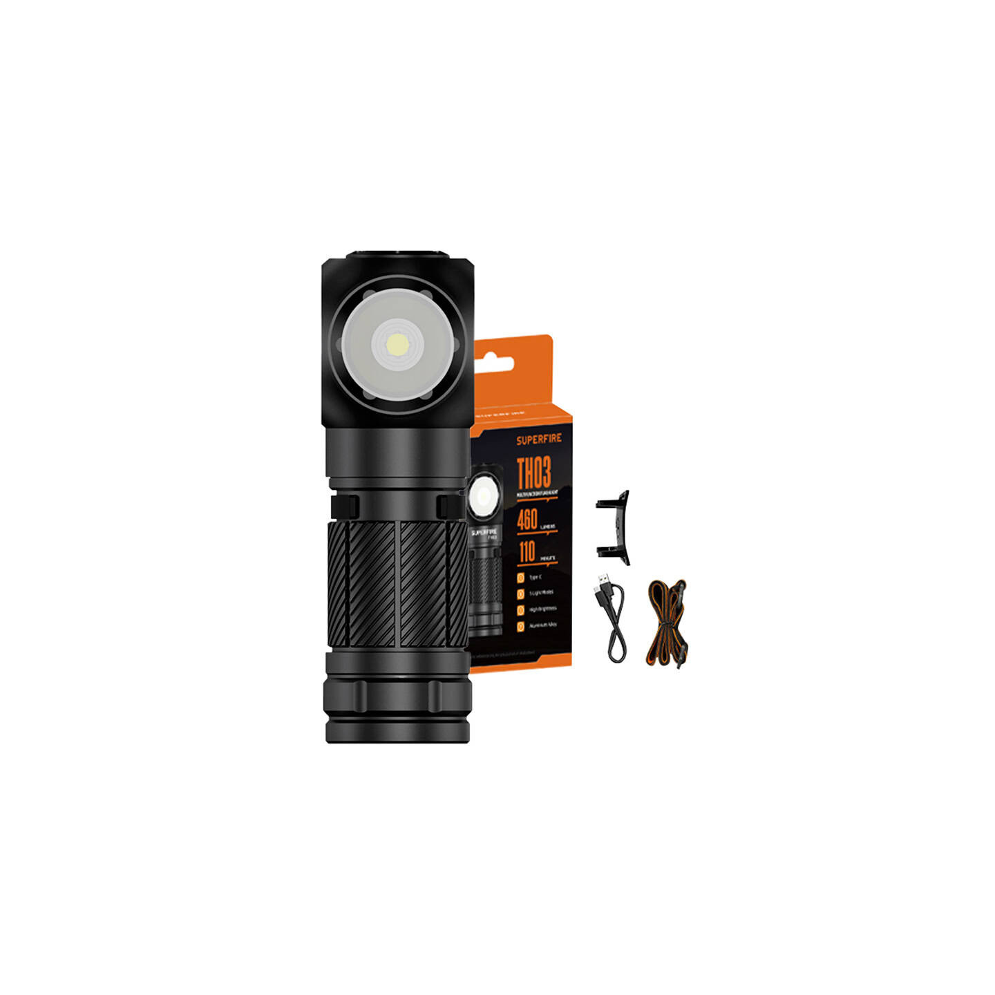 Superfire TH03 multi-function flashlight, 460 lm, USB-C, 5 modes