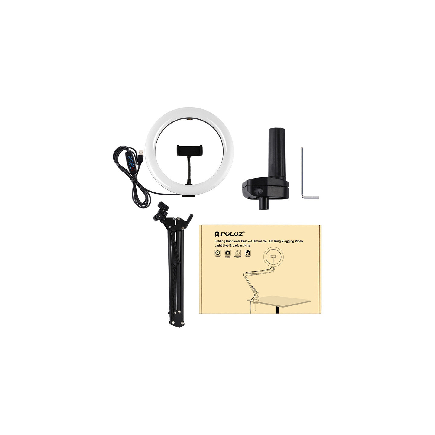 Desktop arm stand Puluz with 26cm LED Vlogging Ring PKT3090B
