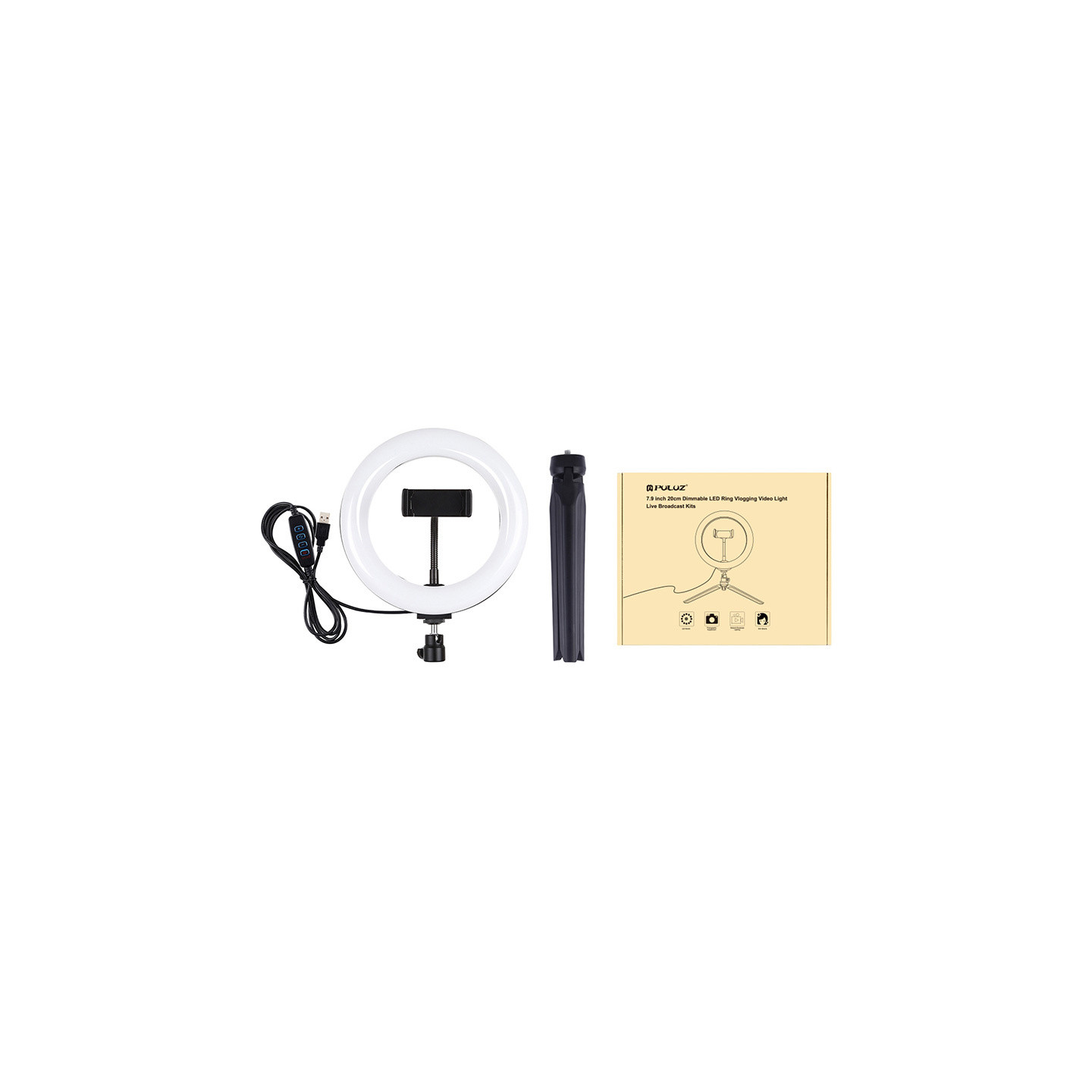 Tripod Mount Puluz with 20cm LED Ring Vlogging PKT3073B