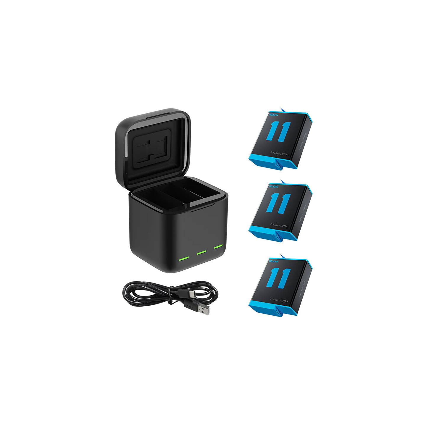 Telesin 3-slot charger Box + 3 batteries for GoPro Hero 12 / 11 / 10 / 9