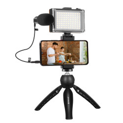 View product Puluz live recording set tripod + LED light + microphone + phone clip PKT3132B