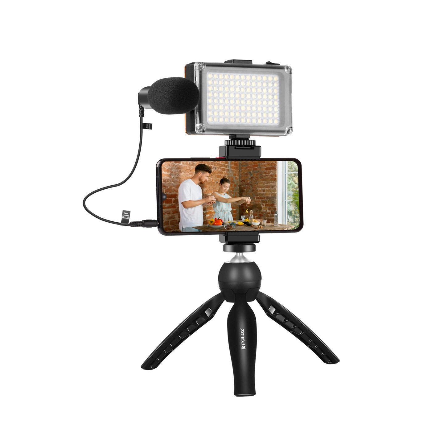 Puluz live recording set tripod + LED light + microphone + phone clip PKT3132B