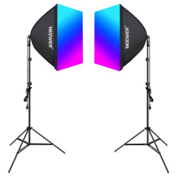 View product Kit Neewer NK800 two softboxes + bulbs RGB 24W 2700-6500K + tripods + barndoors