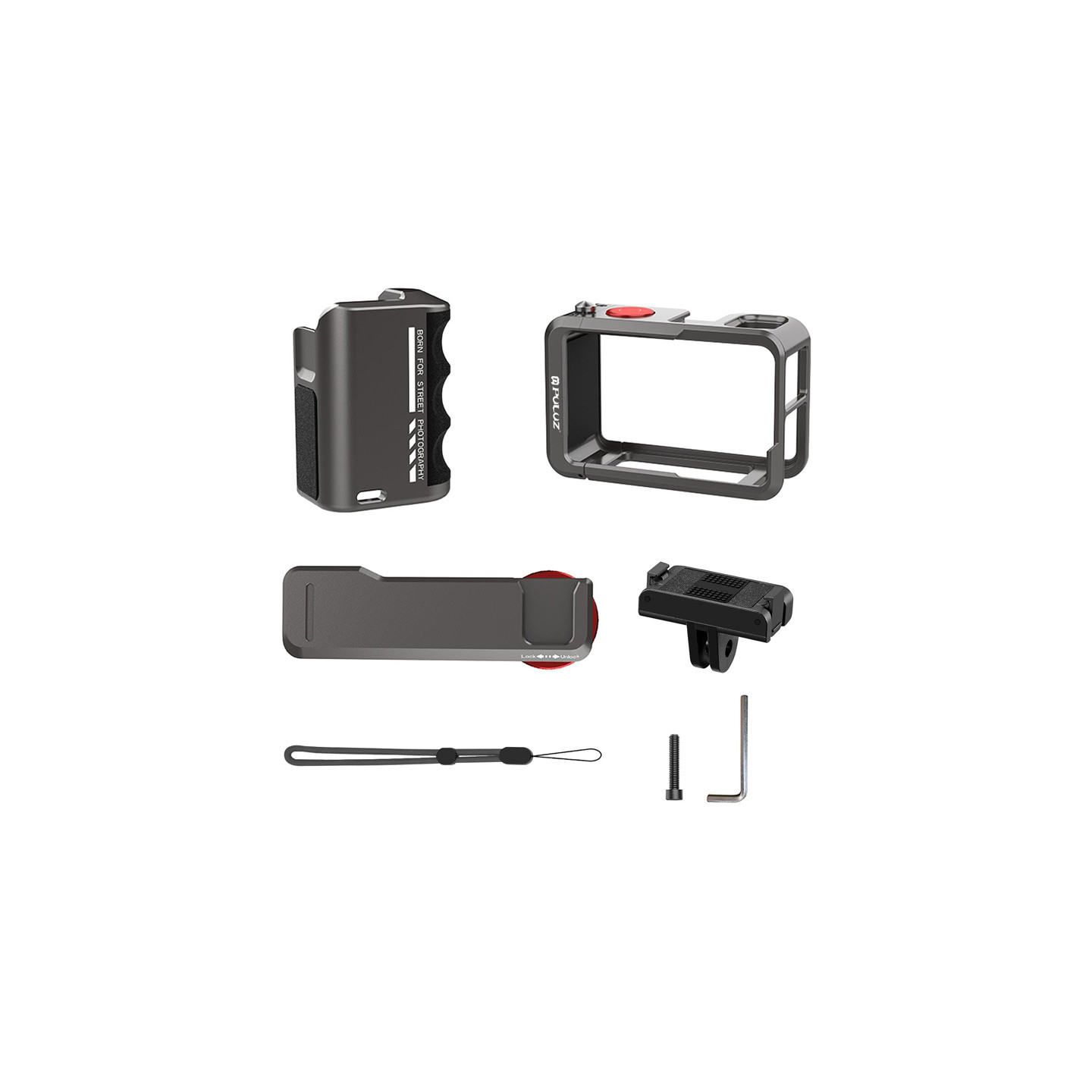 Metal protective case with Puluz handle for DJI Osmo Action 5 Pro / Action 4 / Action 3