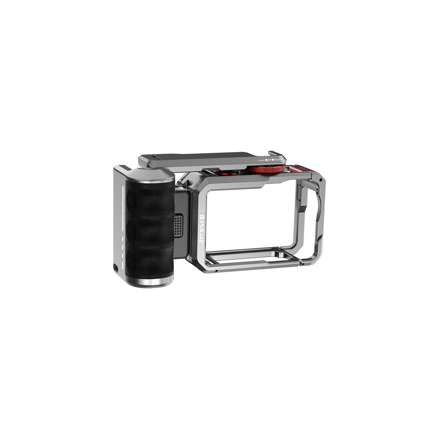 Titanium expansion cage with handle and additional Puluz connections for DJI Osmo Action 6