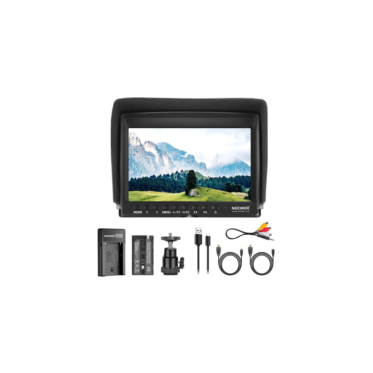NEEWER F100 Field Monitor + USB Charger + Battery Kit