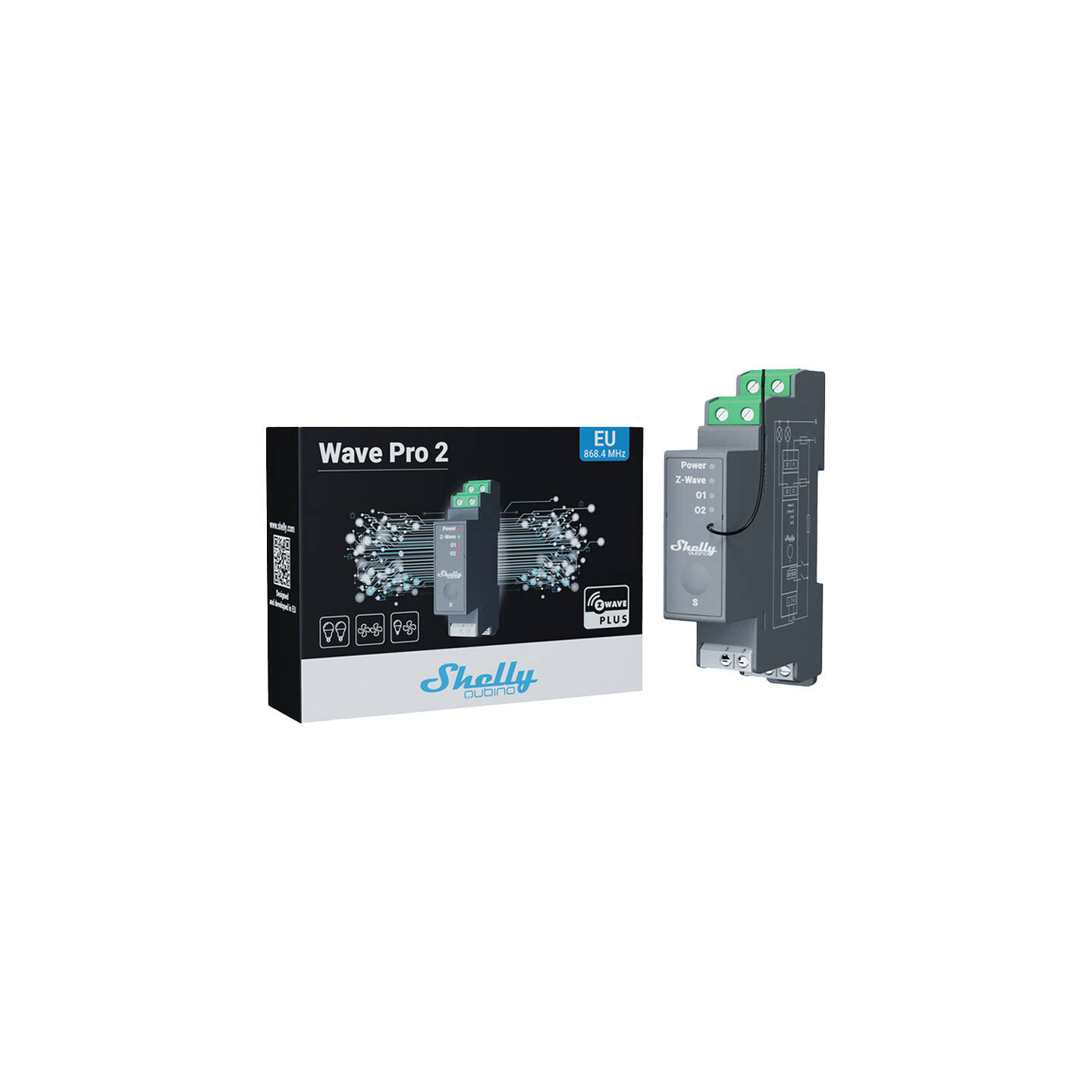 Shelly Qubino Pro 2 DIN rail Relay, 2-channel, Z-Wave