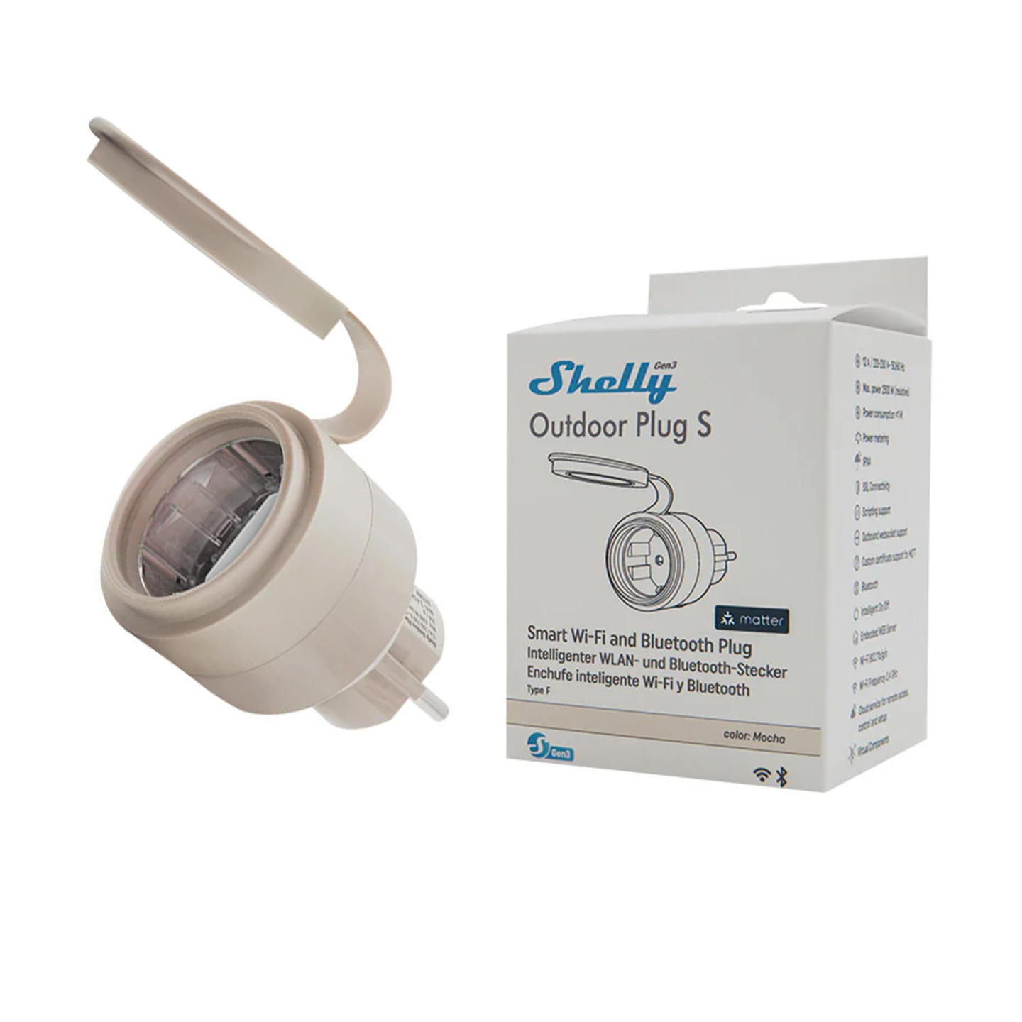 Shelly Plug S MTR Gen3 IP44 12A smart outdoor outlet