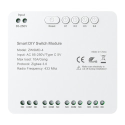 View product ZigBee 4-channel switch module with voltage-free DC 32V contact Avatto ZWSMMD-4-250V