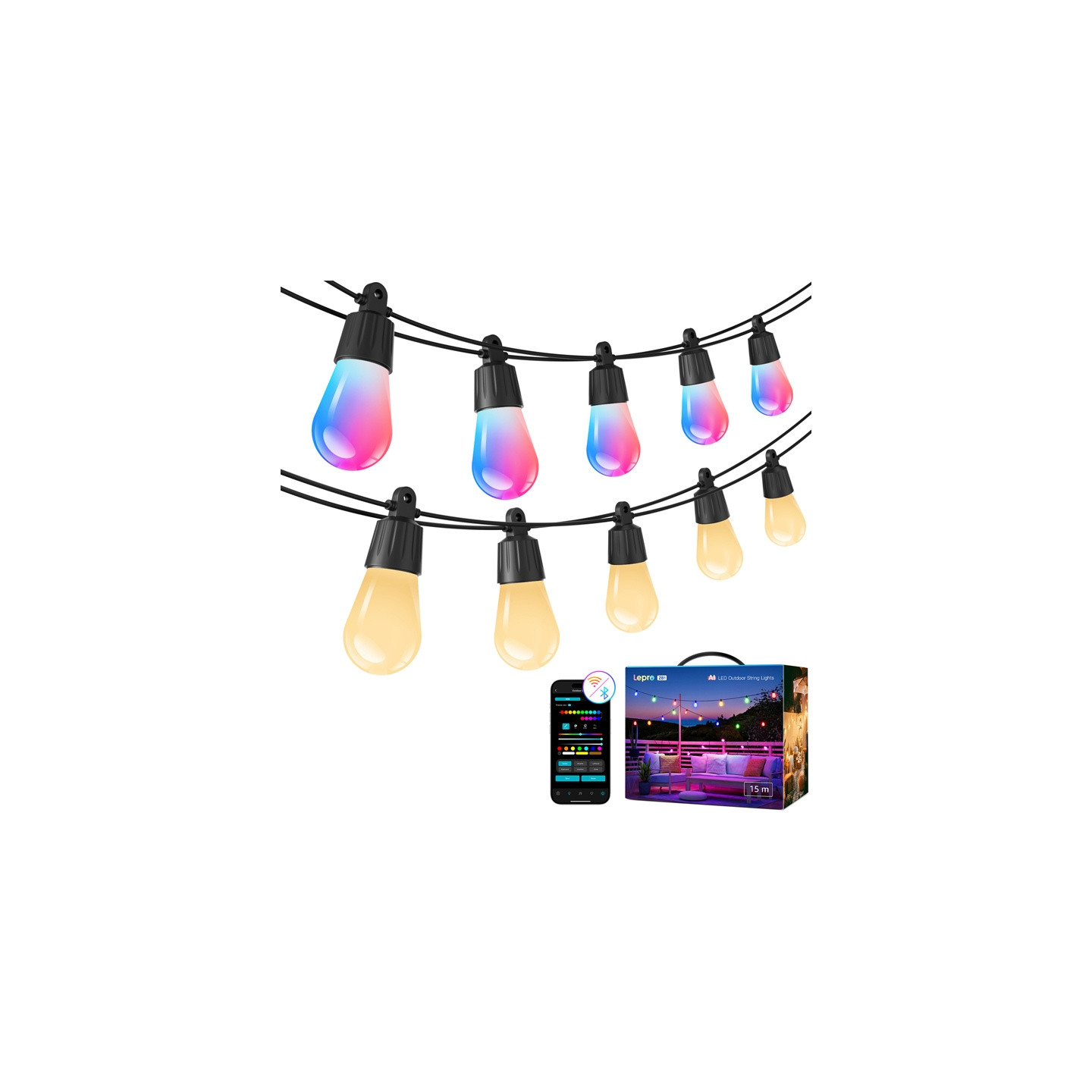 LEPRO ZB1-15 Wi-Fi String Lights, 15 m