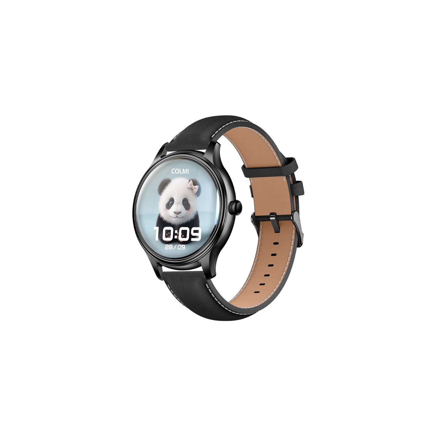 COLMI L28 Smart Watch (black silicone + black leather strap)
