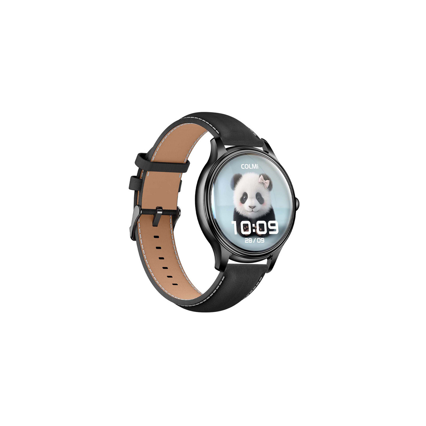 COLMI L28 Smart Watch (black silicone + black leather strap)