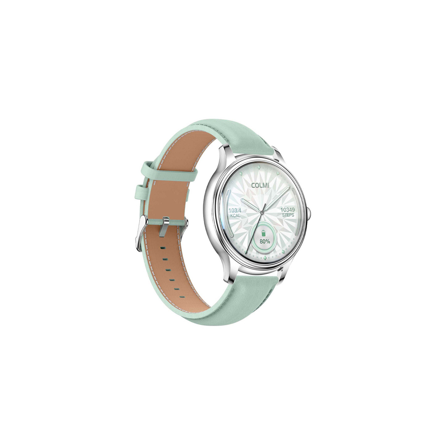 COLMI L28 Smart Watch (Silver-green + green leather strap)