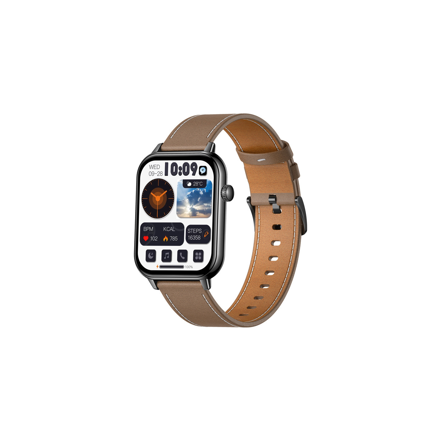 COLMI C28 Smartwatch – Black + Brown Leather Strap