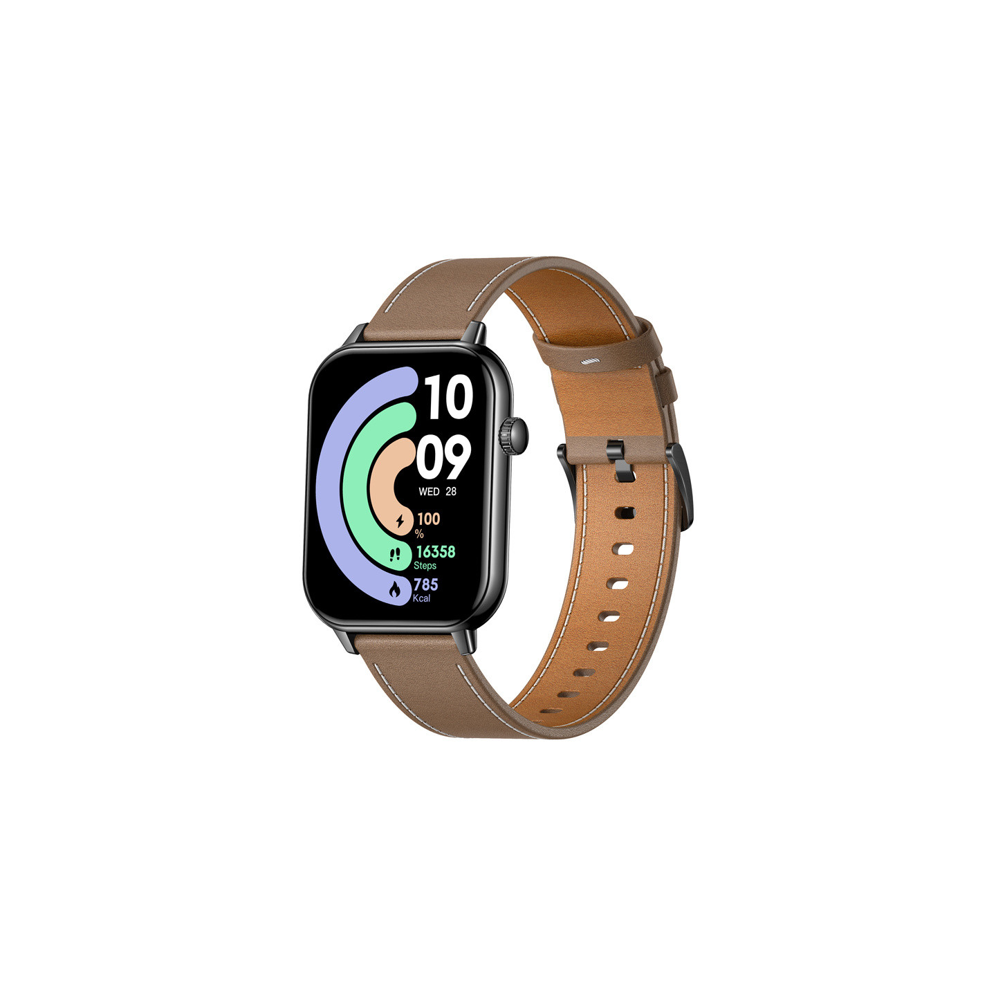 COLMI C28 Smartwatch – Black + Brown Leather Strap