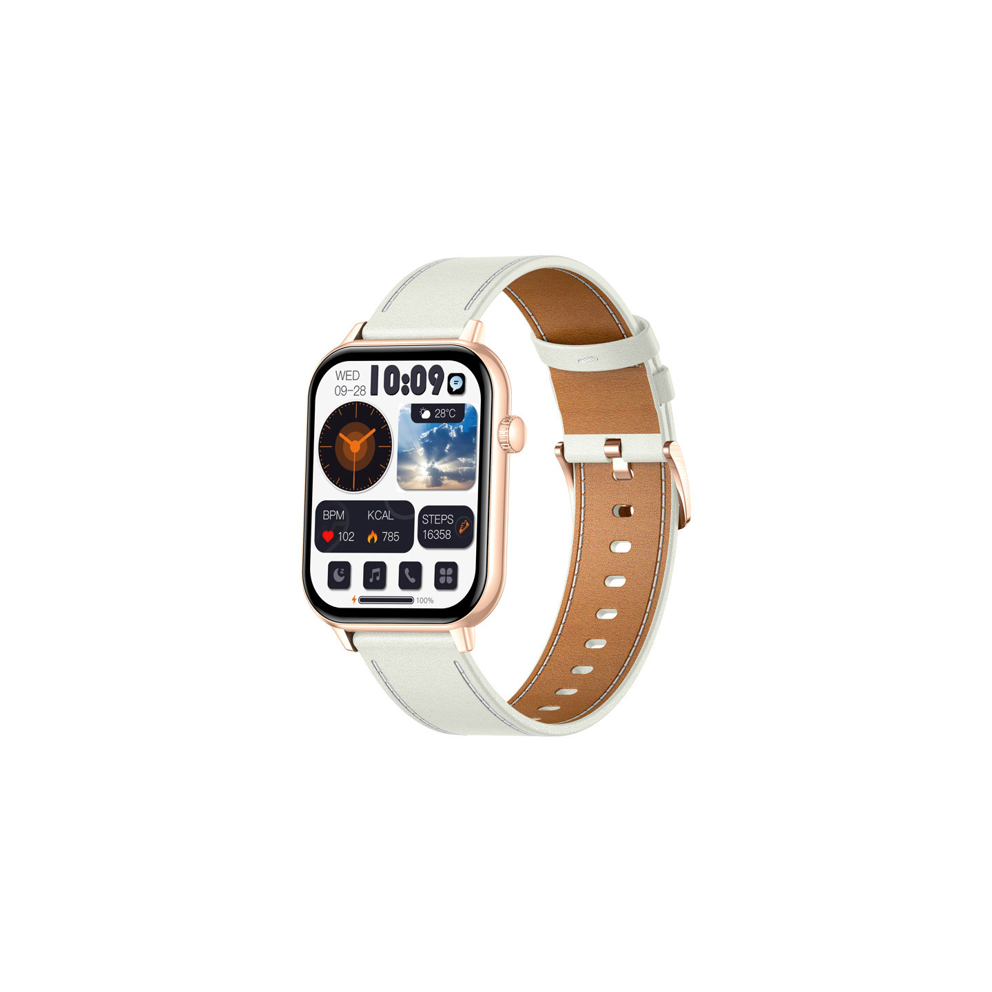 COLMI C28 Smartwatch in Gold with a White Leather Strap