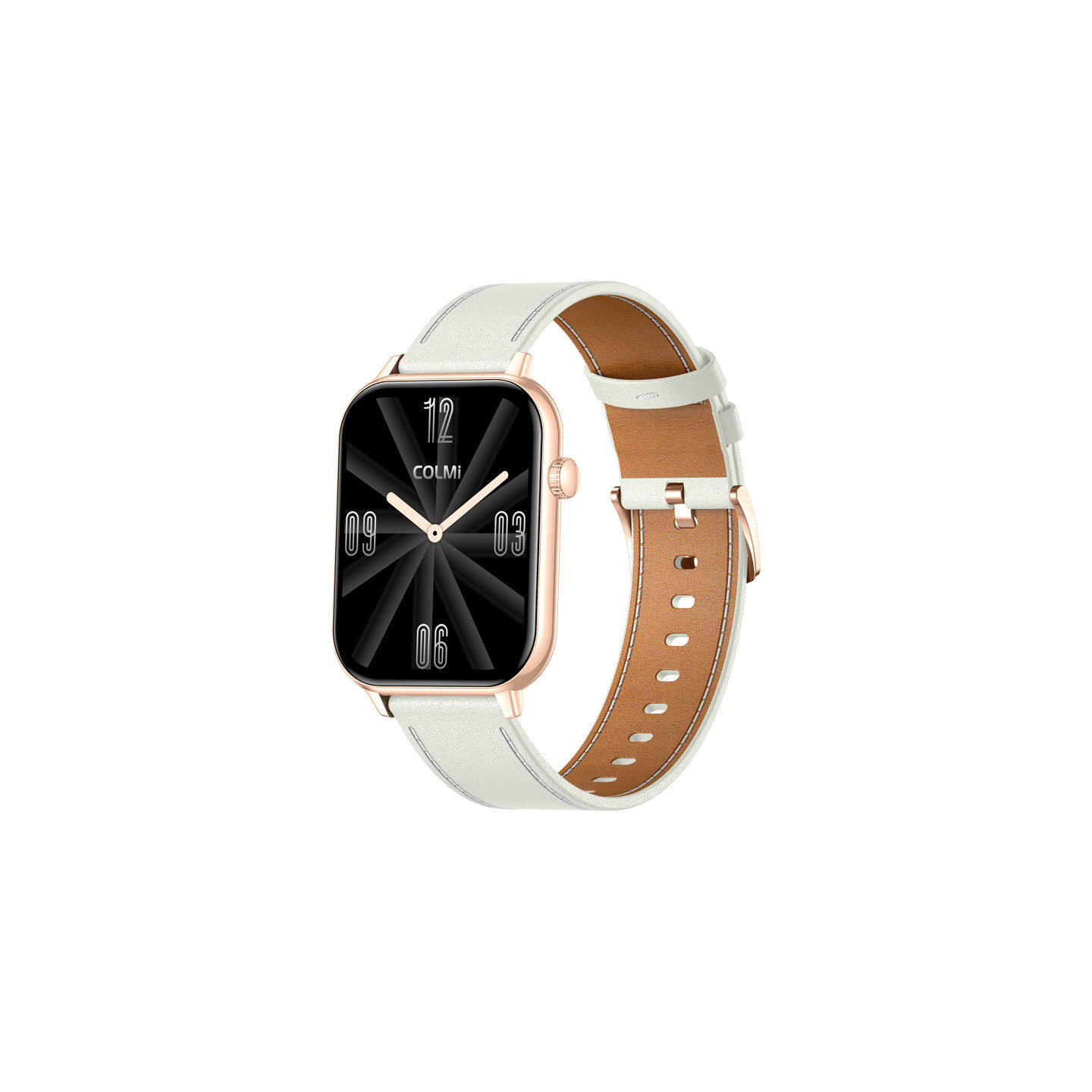 COLMI C28 Smartwatch in Gold with a White Leather Strap