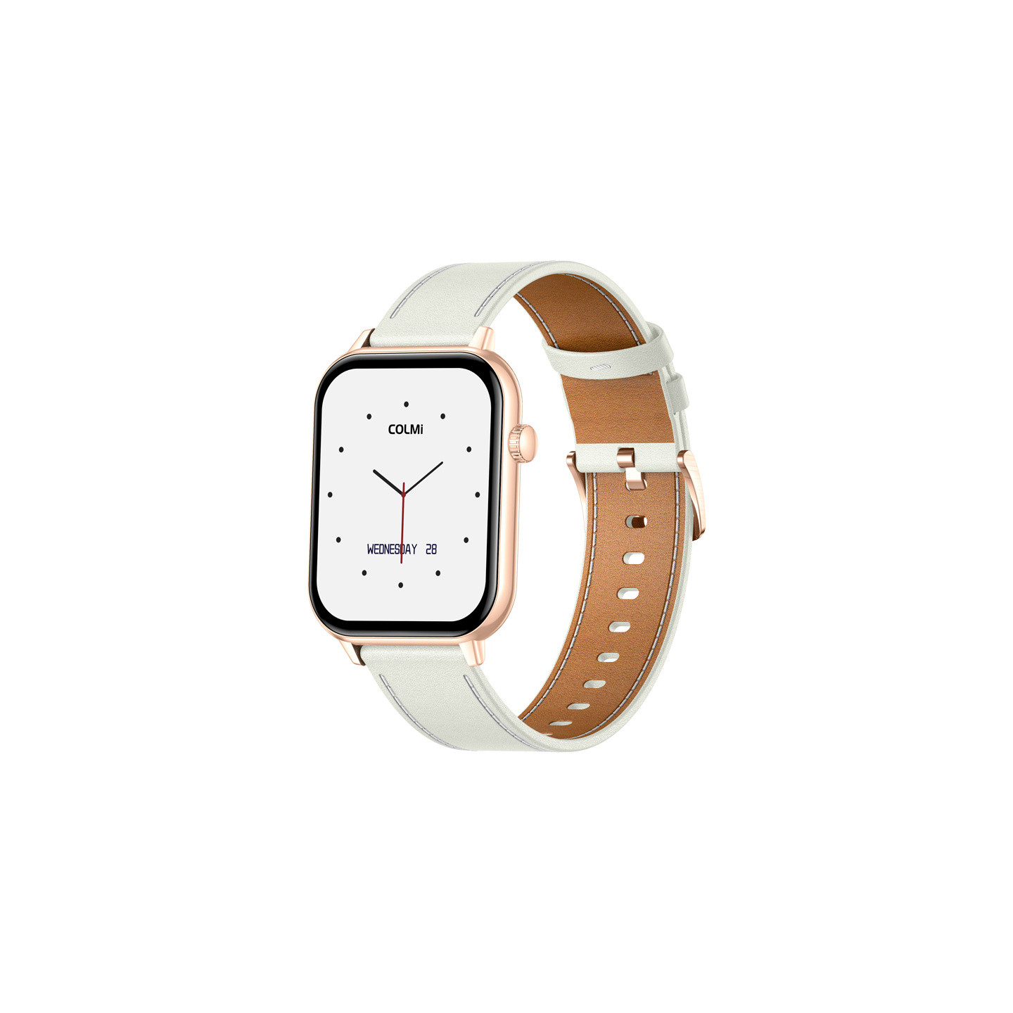 COLMI C28 Smartwatch in Gold with a White Leather Strap