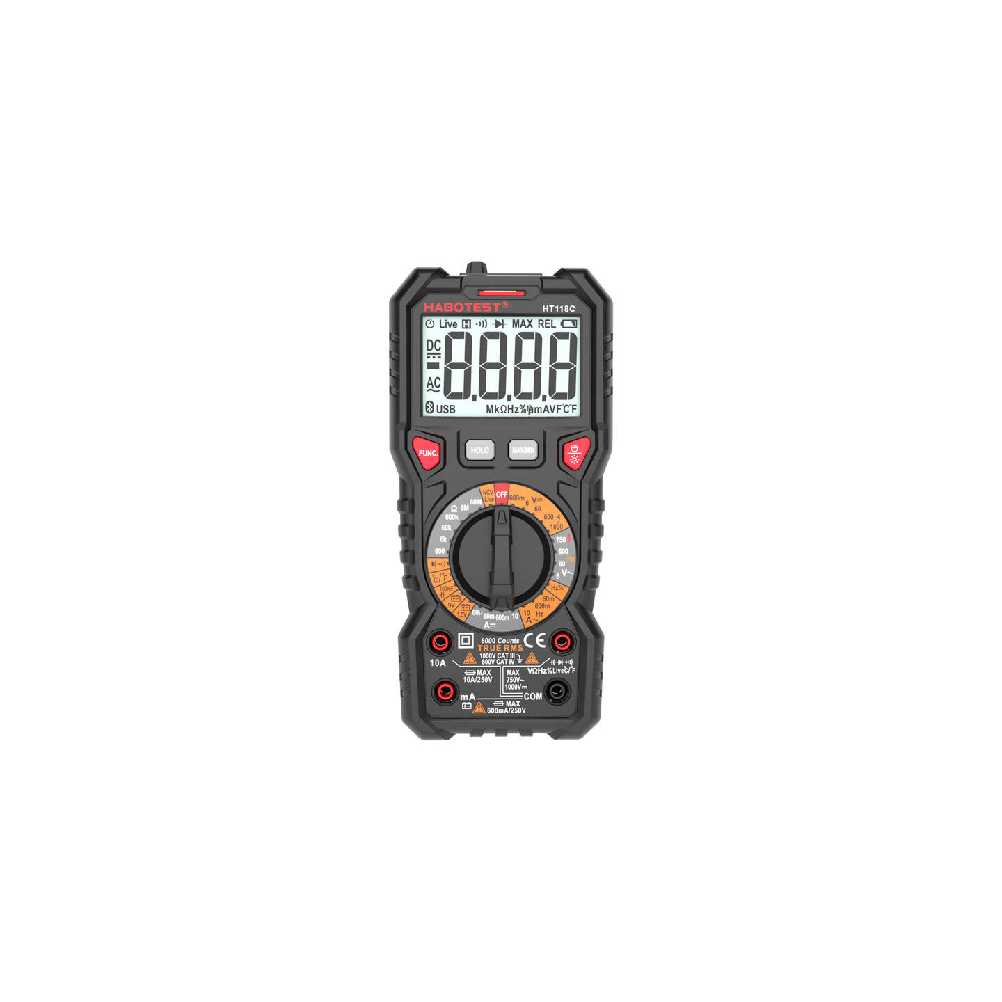 Digital Multimeter with Flashlight Habotest HT118C, True RMS, NCV, battery testing