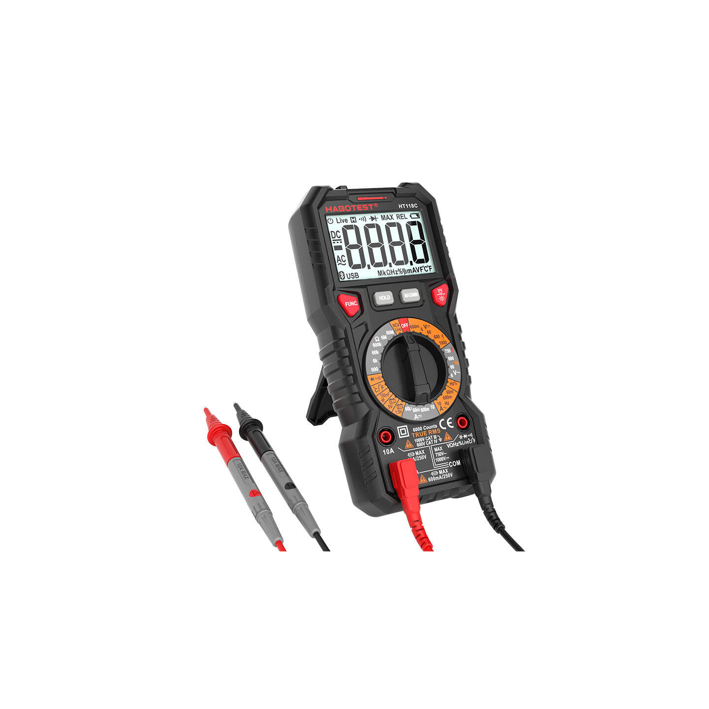 Digital Multimeter with Flashlight Habotest HT118C, True RMS, NCV, battery testing