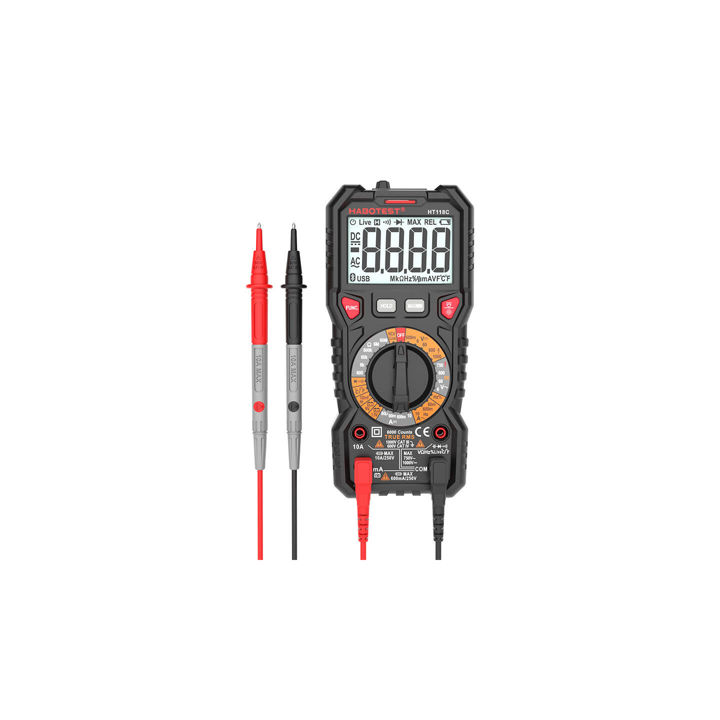 Digital Multimeter with Flashlight Habotest HT118C, True RMS, NCV, battery testing