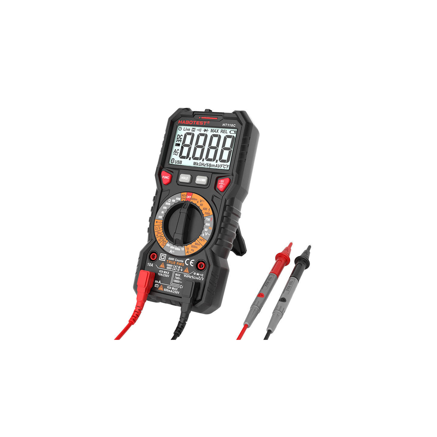 Digital Multimeter with Flashlight Habotest HT118C, True RMS, NCV, battery testing