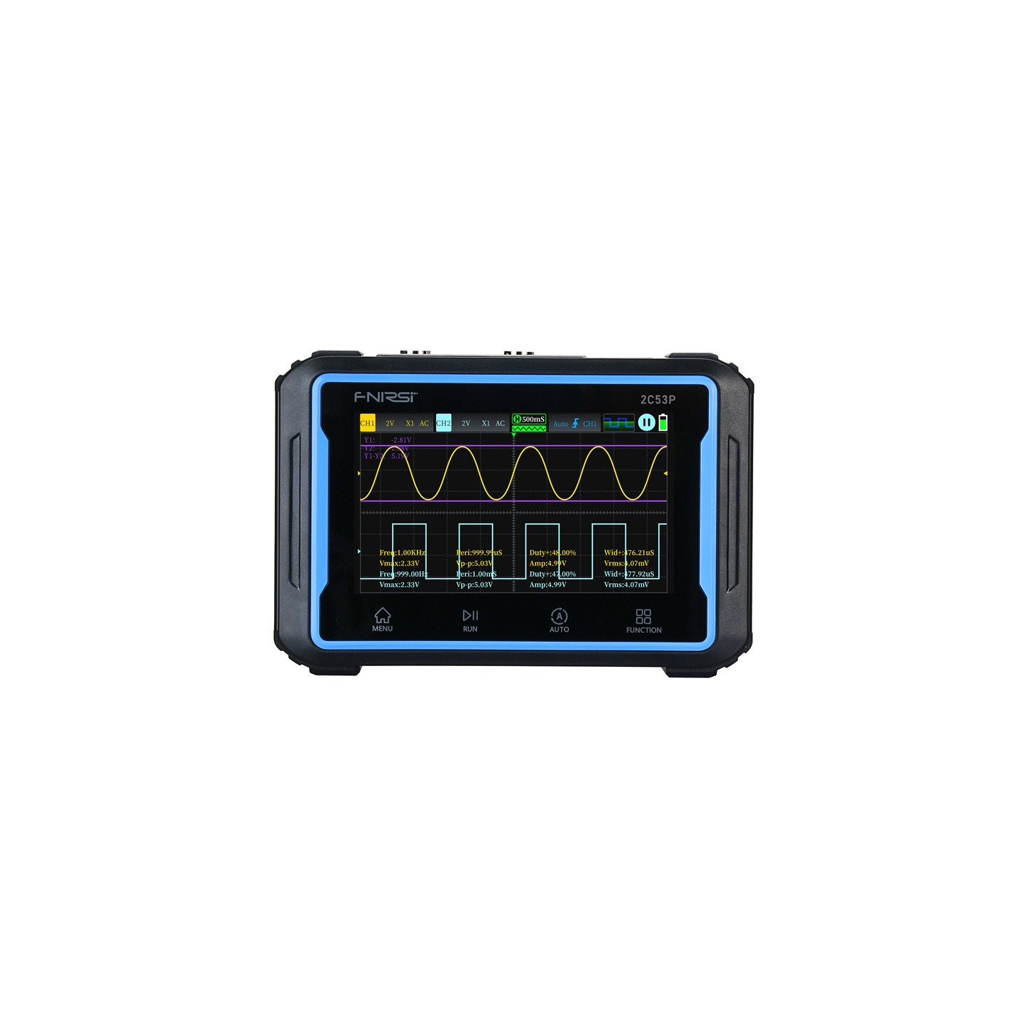 Portable 3-in-1 FNIRSI 2C53P 4.3" touchscreen oscilloscope