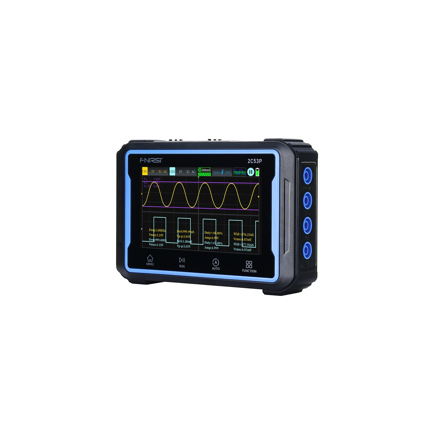 Portable 3-in-1 FNIRSI 2C53P 4.3" touchscreen oscilloscope