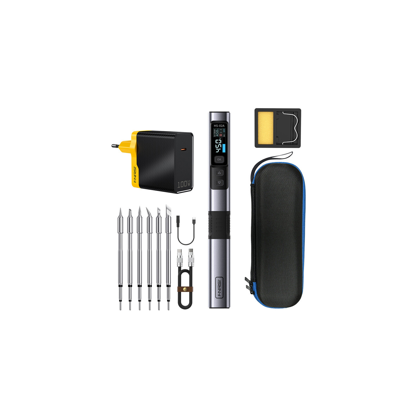 100 W smart soldering iron with FNIRSI HS-02A MAX tool kit