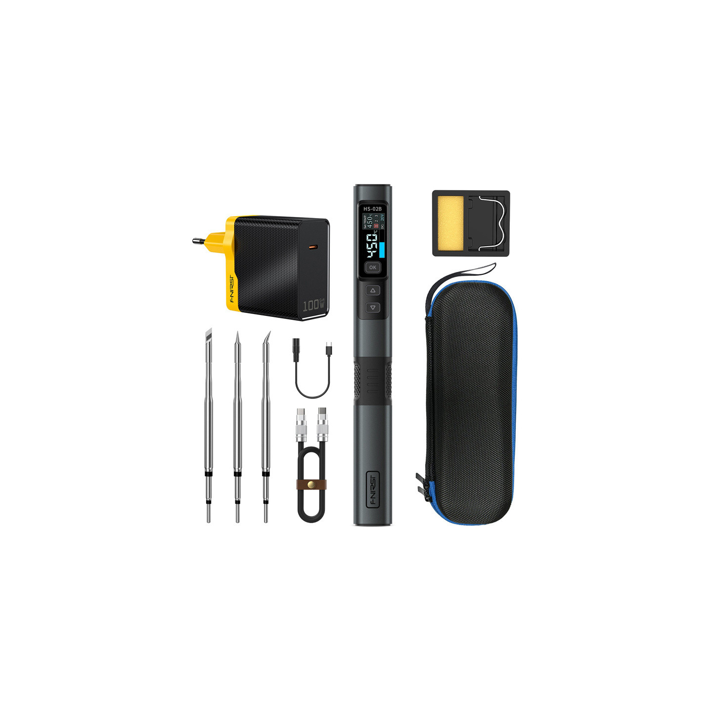 100 W smart soldering iron with FNIRSI HS-02B MAX tool kit
