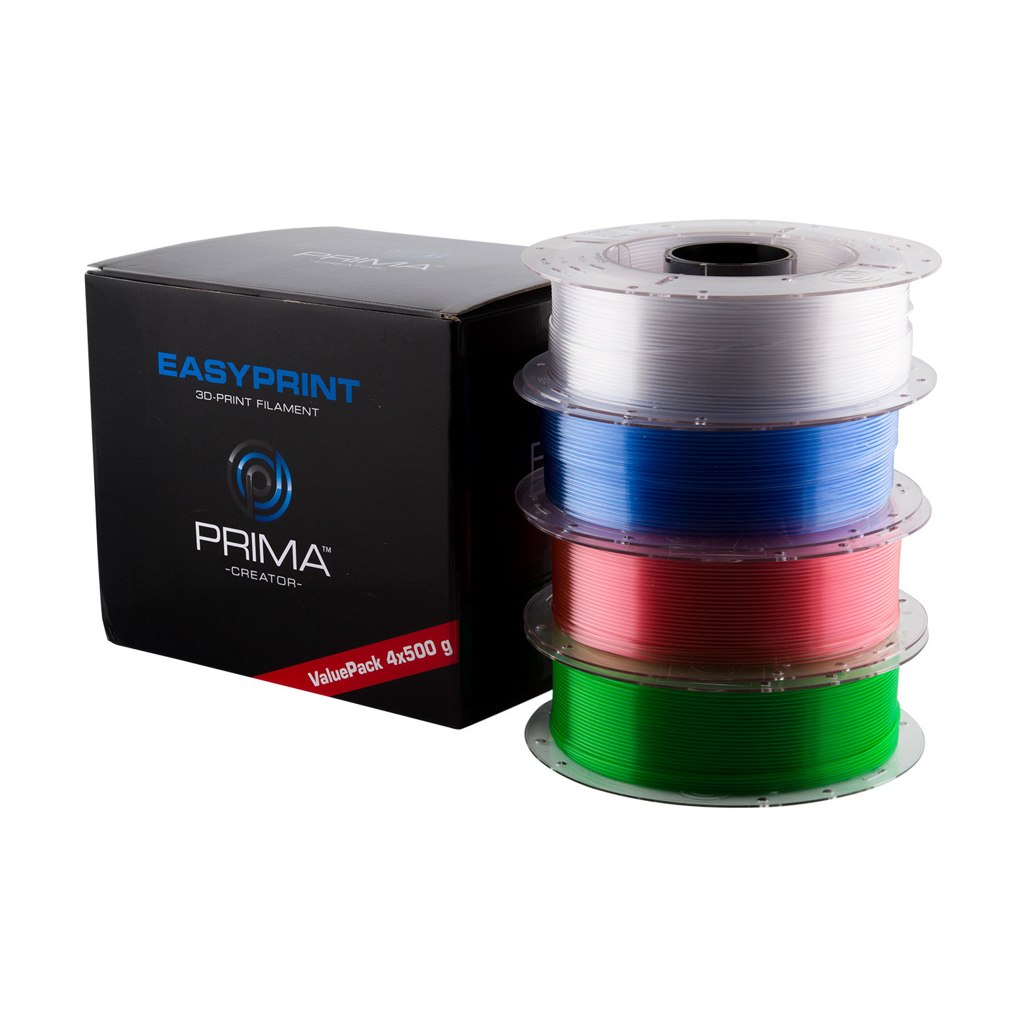 EasyPrint PETG Value Pack - 1.75mm - 4x 500 g (Total 2 kg) - Clear, Rose, Light Blue, Green