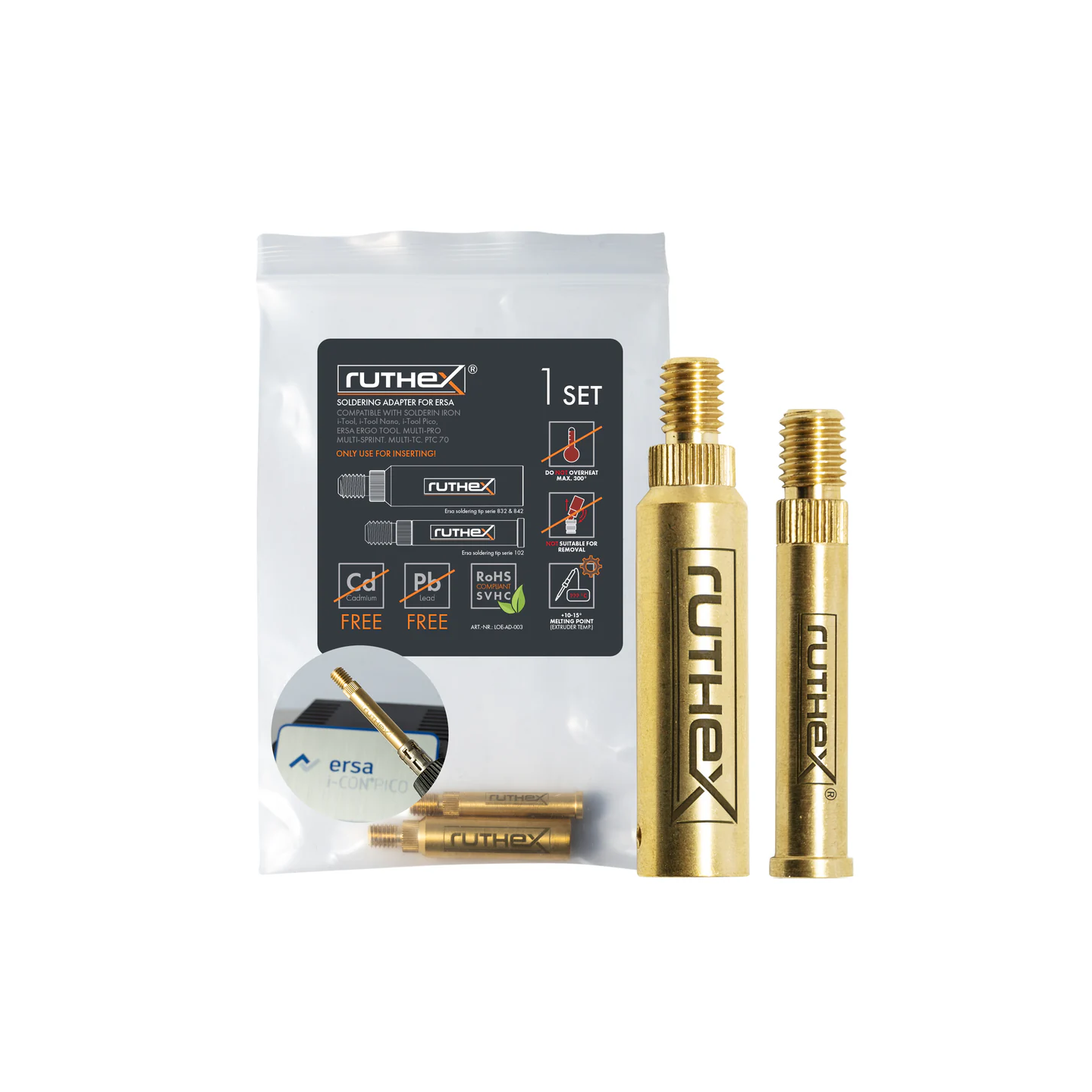 Ruthex ERSA series 832, 842 & 102 - i-Tool Pico, PTC 70 compatible Soldering Tips Adapter