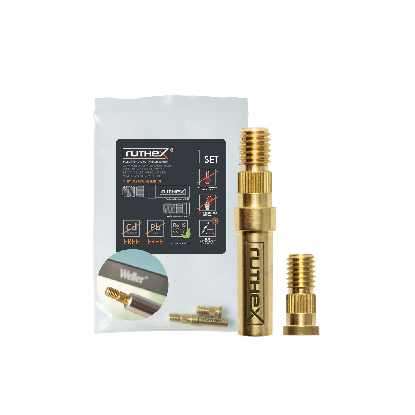 Ruthex Weller series ET & LT - WE1010, WP80, WEP70 compatible Soldering Tips Adapter