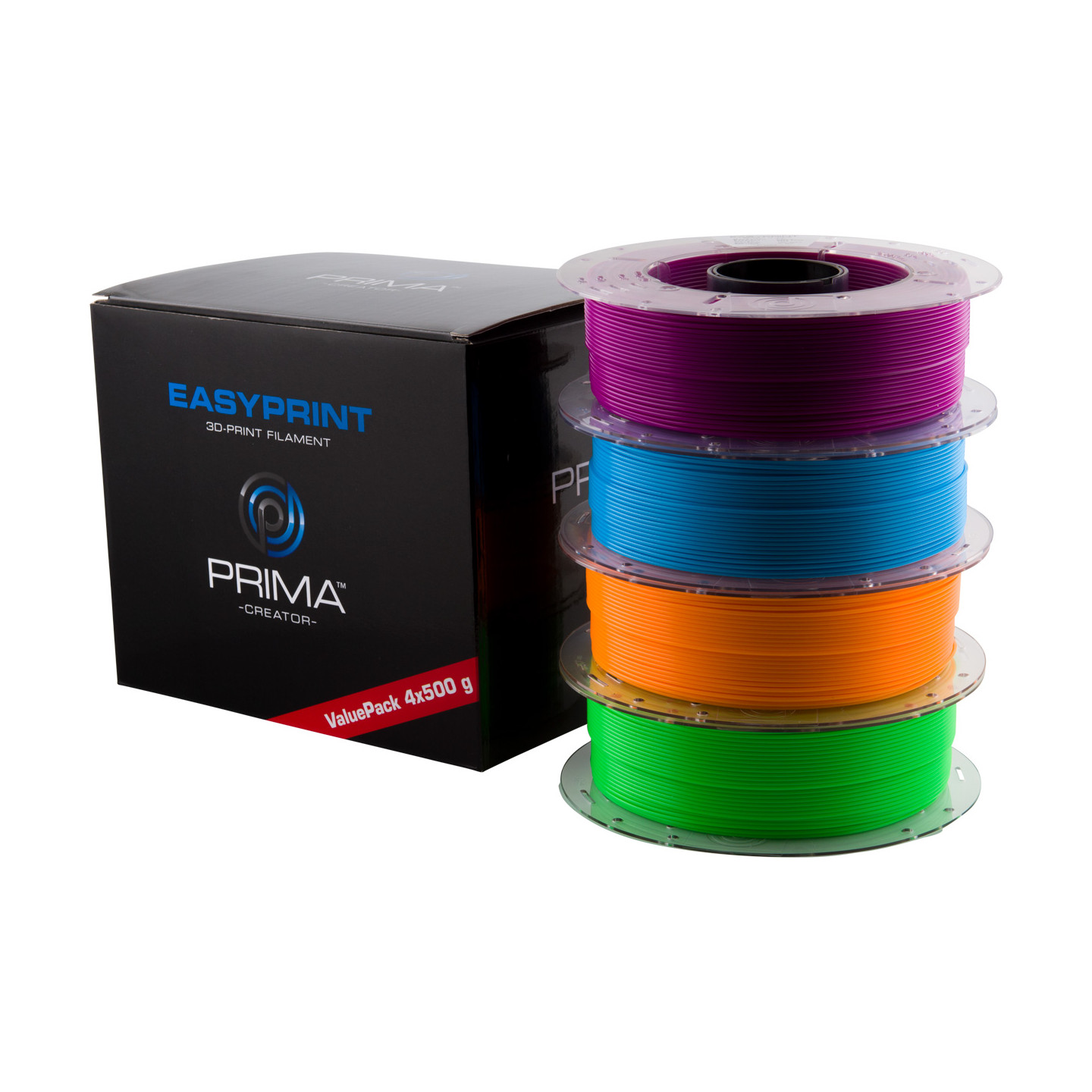 EasyPrint PLA Value Pack Neon - 1.75mm - 4x 500 g (Total 2 kg) - Neon Blue, Neon Green, Neon Orange, Neon Purple