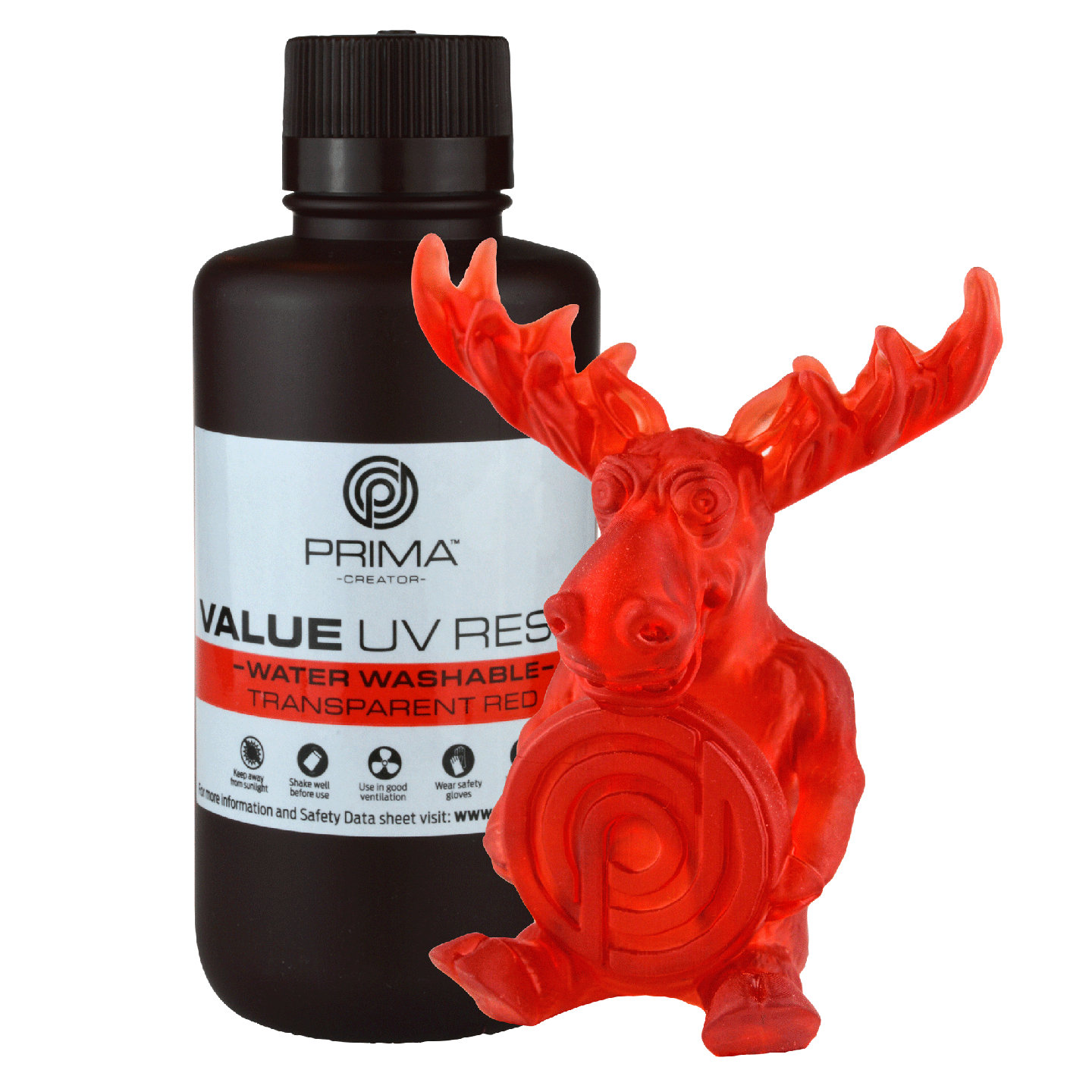PrimaCreator Value Water Washable UV Resin - 500 g - Transparent Red