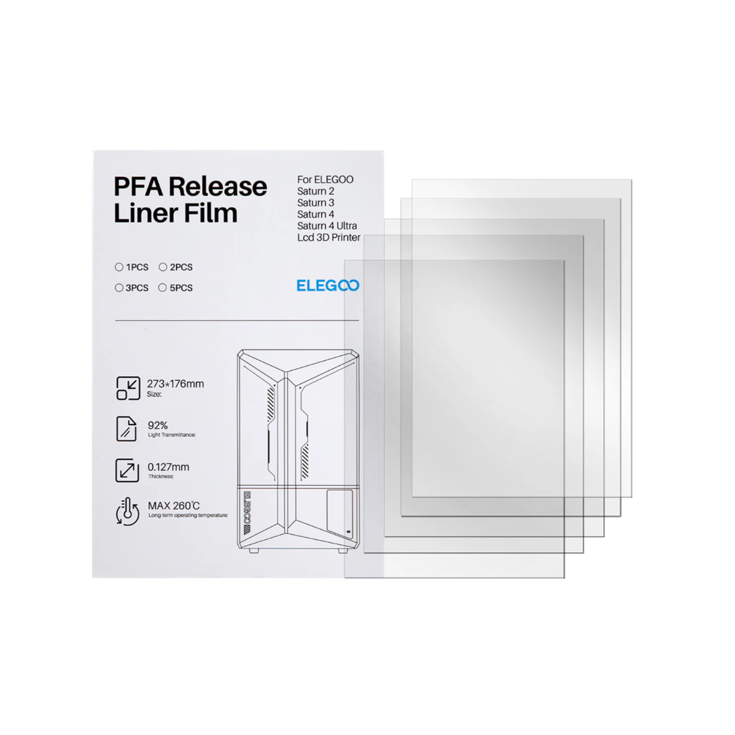 Elegoo 16K PFA Film, Set off 5, for Saturn 2 / 3 / 3 Ultra / 4 Series